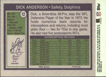 2004 Topps All-Time Fan Favorites #12 Dick Anderson Back