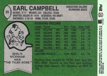 2004 Topps All-Time Fan Favorites #25 Earl Campbell Back