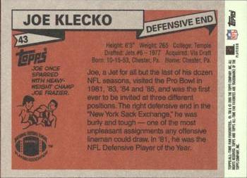 2004 Topps All-Time Fan Favorites #43 Joe Klecko Back