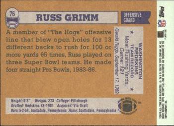 2004 Topps All-Time Fan Favorites #76 Russ Grimm Back