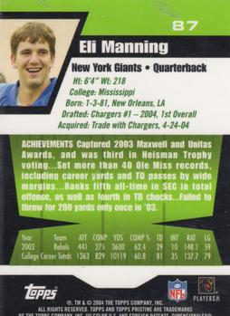 2004 Topps Pristine #87 Eli Manning Back