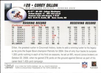 2004 Topps Signature #33 Corey Dillon Back