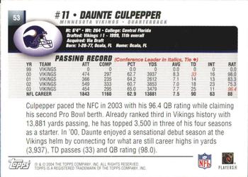 2004 Topps Signature #53 Daunte Culpepper Back