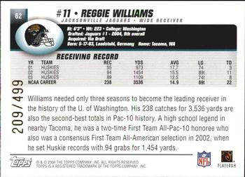 2004 Topps Signature #62 Reggie Williams Back