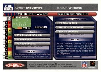 2004 Topps Total #240 Omar Stoutmire / Shaun Williams Back