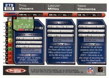 2004 Topps Total #279 Troy Vincent / Lawyer Milloy / Nate Clements Back