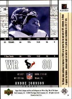 2004 Upper Deck Legends #36 Andre Johnson Back