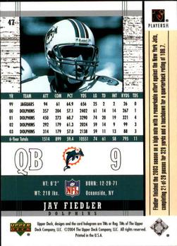 2004 Upper Deck Legends #47 Jay Fiedler Back