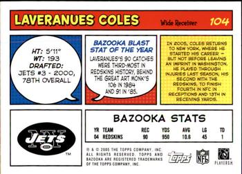 2005 Bazooka #104 Laveranues Coles Back