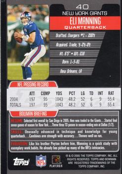 2005 Bowman #40 Eli Manning Back