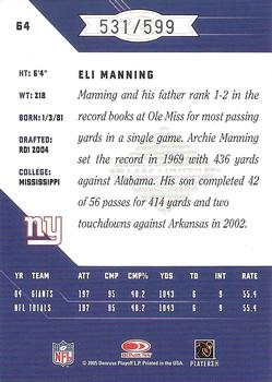 2005 Leaf Limited #64 Eli Manning Back