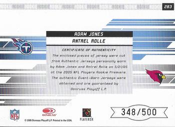 2005 Leaf Rookies & Stars #283 Adam Jones / Antrel Rolle Back