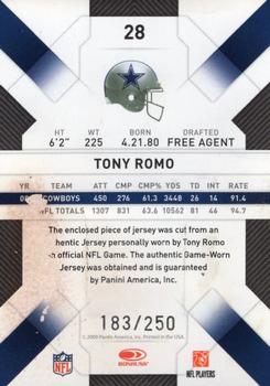2009 Donruss Threads - Jerseys #28 Tony Romo Back