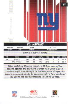 2005 Leaf Rookies & Stars Longevity #61 Eli Manning Back