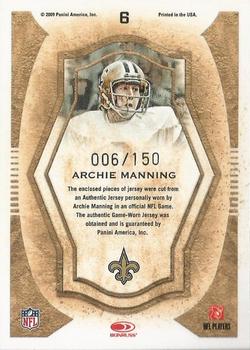 2009 Donruss Threads - Pro Gridiron Kings Materials #6 Archie Manning Back
