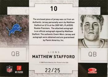 2009 Donruss Threads - Rookie Collection Materials Autographs Prime #10 Matthew Stafford Back