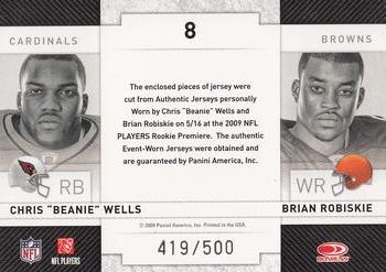 2009 Donruss Threads - Rookie Collection Materials Combo #8 Beanie Wells / Brian Robiskie Back