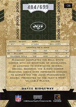 2005 Playoff Honors #136 Dante Ridgeway Back