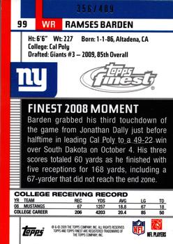 2009 Finest - Rookie Jersey Autographs #99 Ramses Barden Back