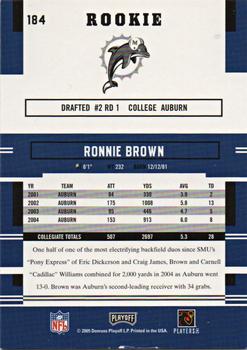 2005 Playoff Prestige #184 Ronnie Brown Back