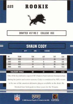 2005 Playoff Prestige #225 Shaun Cody Back
