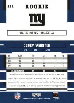 2005 Playoff Prestige #238 Corey Webster Back