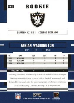 2005 Playoff Prestige #239 Fabian Washington Back