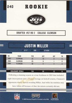 2005 Playoff Prestige #240 Justin Miller Back