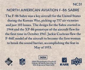 2009 Philadelphia - National Chicle #NC31 North American F-86 Sabre Back