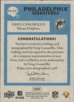 2009 Philadelphia - Signatures #PS-GC Greg Camarillo Back