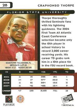2005 Press Pass #28 Craphonso Thorpe Back