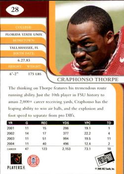 2005 Press Pass SE #28 Craphonso Thorpe Back