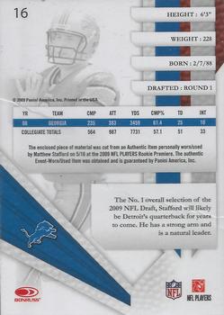 2009 Playoff Absolute Memorabilia - Rookie Jersey Collection #16 Matthew Stafford Back