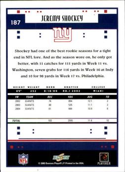 2005 Score #187 Jeremy Shockey Back