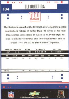 2005 Score #184 Eli Manning Back