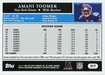 2005 Topps #217 Amani Toomer Back