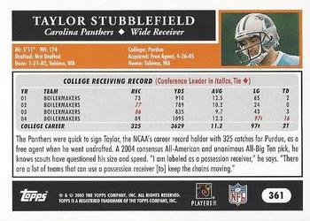 2005 Topps #361 Taylor Stubblefield Back