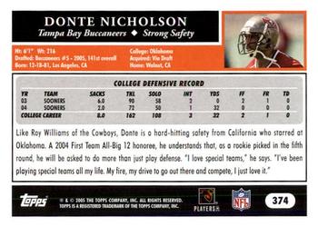 2005 Topps #374 Donte Nicholson Back