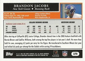 2005 Topps #378 Brandon Jacobs Back
