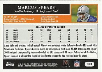 2005 Topps #383 Marcus Spears Back