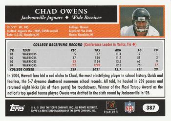 2005 Topps #387 Chad Owens Back