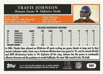 2005 Topps #389 Travis Johnson Back