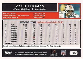2005 Topps #105 Zach Thomas Back