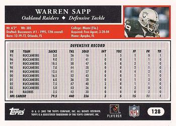 2005 Topps #128 Warren Sapp Back