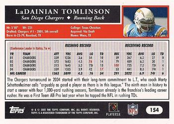 2005 Topps #154 LaDainian Tomlinson Back