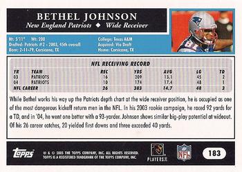 2005 Topps #183 Bethel Johnson Back
