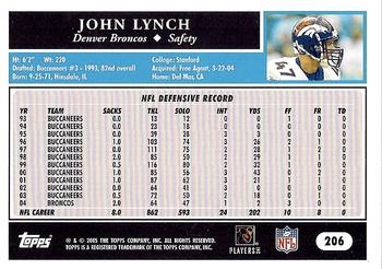 2005 Topps #206 John Lynch Back