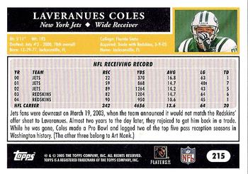 2005 Topps #215 Laveranues Coles Back