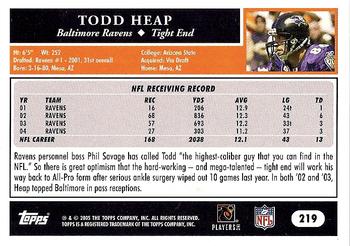 2005 Topps #219 Todd Heap Back