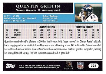 2005 Topps #226 Quentin Griffin Back